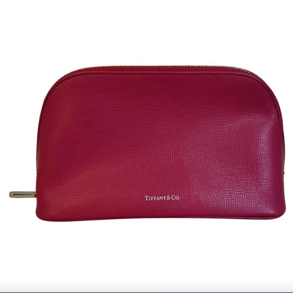 NEW - Tiffany & Co. Magenta/Tiffany Blue Leather Zip Dome Pouch Cosmetic Bag